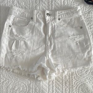 White Distressed Denim Shorts
